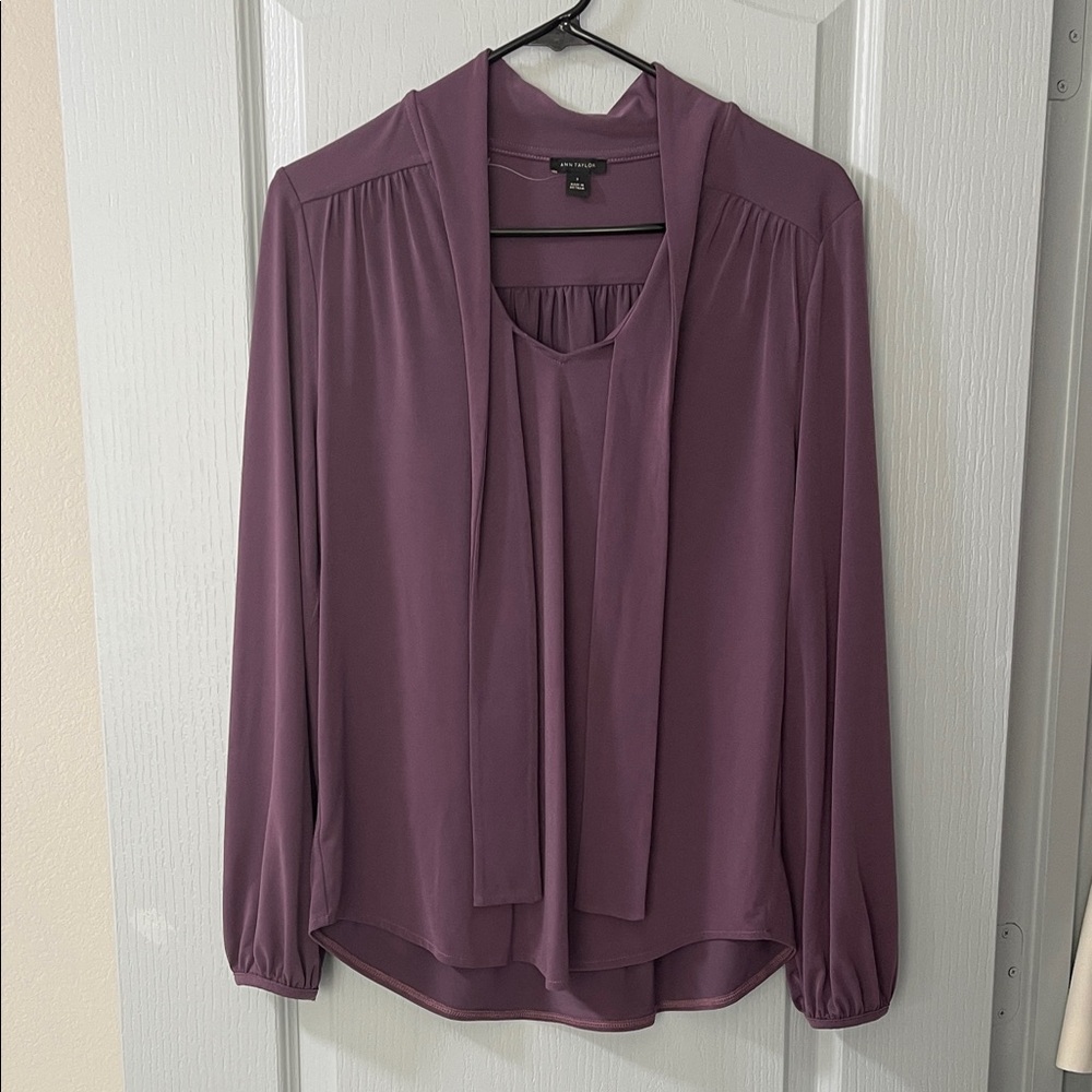 Ann Taylor Purple Blouse with Scarf Accent